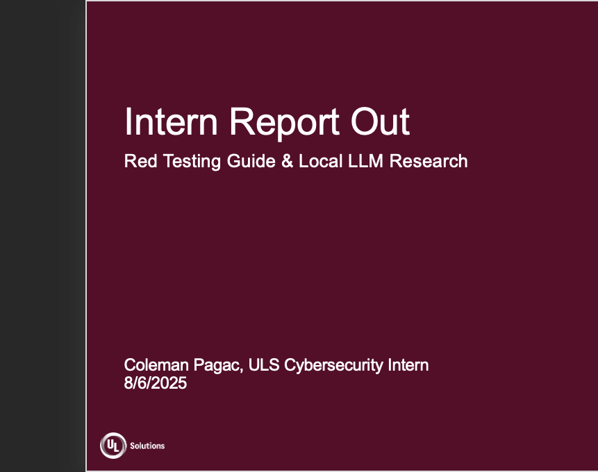UL Solutions Cybersecurity Internship Presentation Title Slide